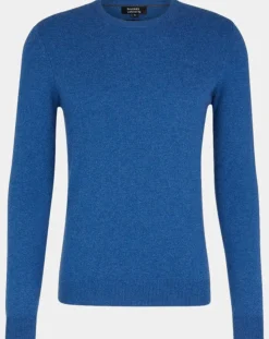 Galeries Lafayette Pull 100% Cachemire Machron col rond bleu