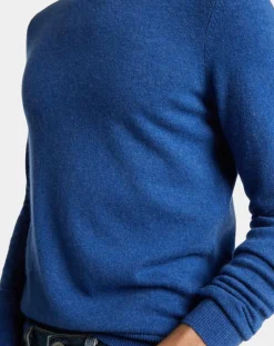 Galeries Lafayette Pull 100% Cachemire Machron col rond bleu