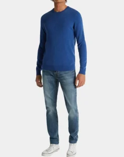 Galeries Lafayette Pull 100% Cachemire Machron col rond bleu