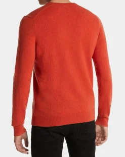 Homme Galeries Lafayette Pull 100% Cachemire Machron col rond orange