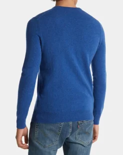 Homme Galeries Lafayette Pull 100% Cachemire Machve col V bleu