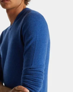 Homme Galeries Lafayette Pull 100% Cachemire Machve col V bleu