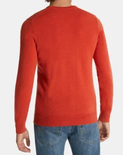 Clearance Galeries Lafayette Pull 100% Cachemire Machve col V orange