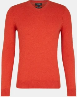 Clearance Galeries Lafayette Pull 100% Cachemire Machve col V orange