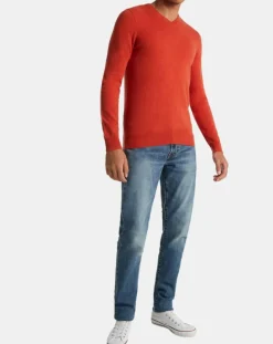 Clearance Galeries Lafayette Pull 100% Cachemire Machve col V orange