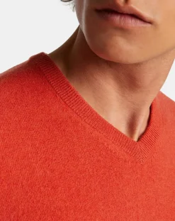 Clearance Galeries Lafayette Pull 100% Cachemire Machve col V orange