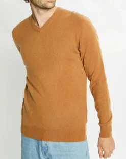 Homme Galeries Lafayette Pull 100% Cachemire Machve col V caramel