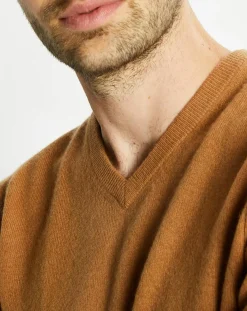Homme Galeries Lafayette Pull 100% Cachemire Machve col V caramel