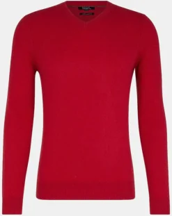 Discount Galeries Lafayette Pull 100% Cachemire Machve col V rouge