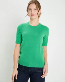 Clearance Galeries Lafayette Pull 100% Cachemire manches courtes Difi vert emeraude