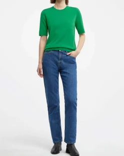 Clearance Galeries Lafayette Pull 100% Cachemire manches courtes Difi vert emeraude