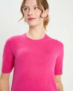 Online Galeries Lafayette Pull 100% Cachemire manches courtes Difi rose fushia
