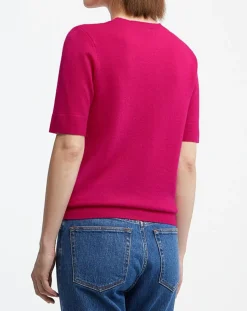 Online Galeries Lafayette Pull 100% Cachemire manches courtes Difi rose fushia