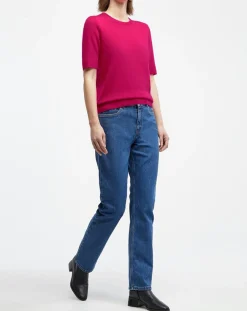 Online Galeries Lafayette Pull 100% Cachemire manches courtes Difi rose fushia