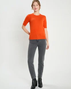 Femme Galeries Lafayette Pull 100% Cachemire manches courtes Difi orange