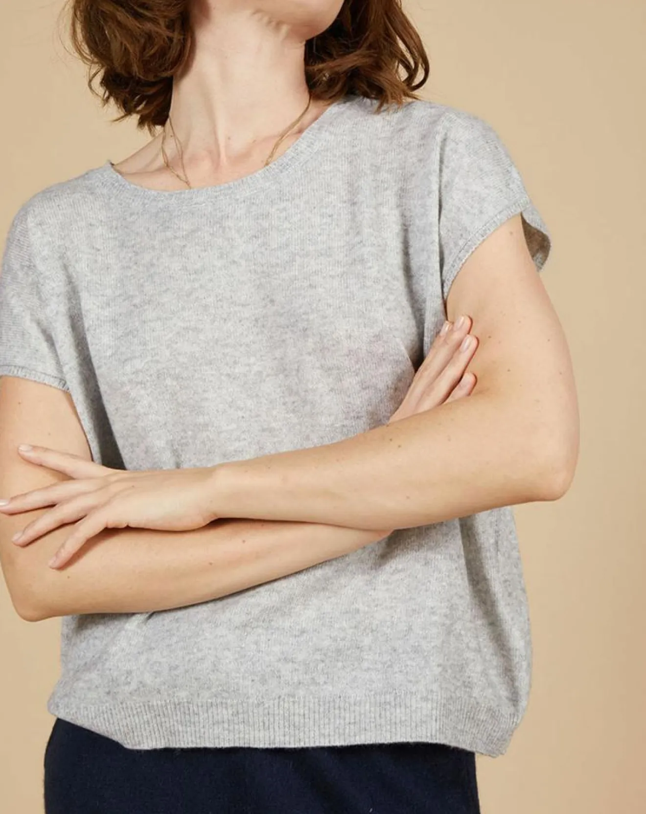 Sale Cashmere Tribu Pull 100% Cachemire Marion à bandes au dos gris chiné