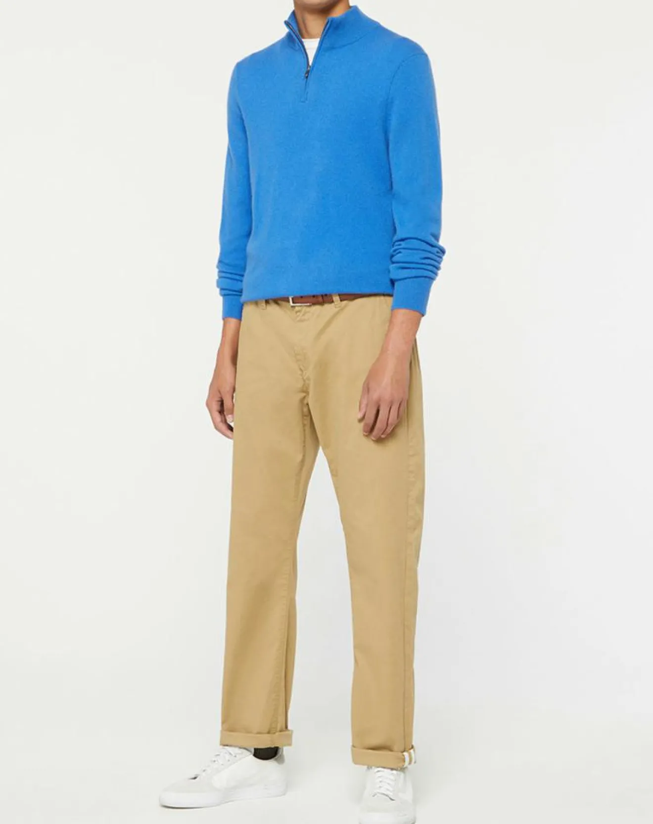 New Galeries Lafayette Pull 100% Cachemire Nachcam col zippé bleu