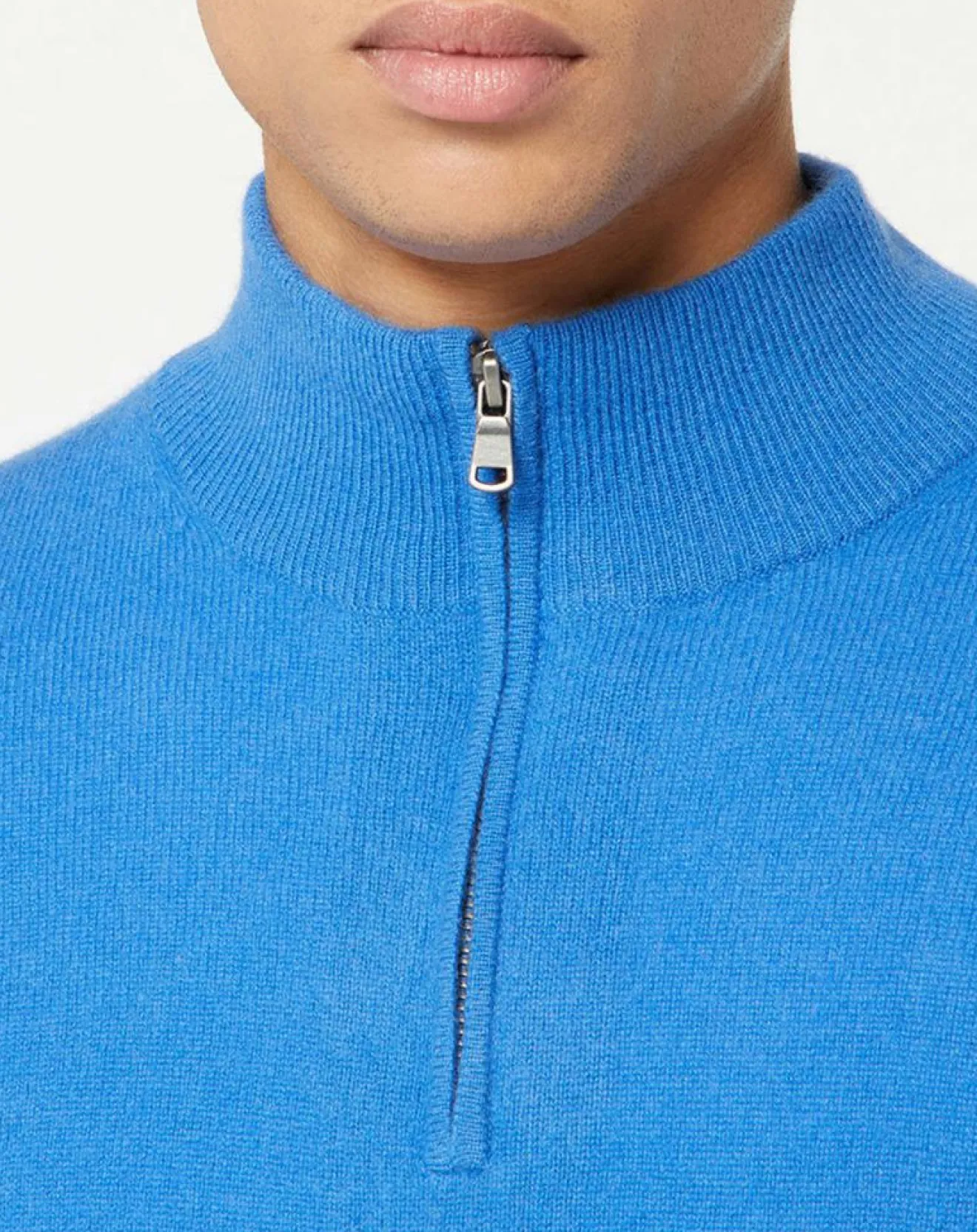 New Galeries Lafayette Pull 100% Cachemire Nachcam col zippé bleu