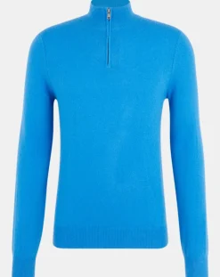 New Galeries Lafayette Pull 100% Cachemire Nachcam col zippé bleu