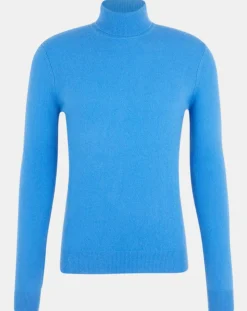New Galeries Lafayette Pull 100% Cachemire Nachrol col roulé bleu