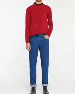 Galeries Lafayette Pull 100% Cachemire Nachron col rond rouge