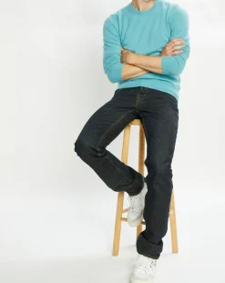 Outlet Galeries Lafayette Pull 100% Cachemire Nachron col ras du cou bleu