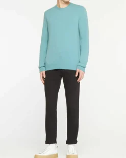 Outlet Galeries Lafayette Pull 100% Cachemire Nachron col ras du cou bleu