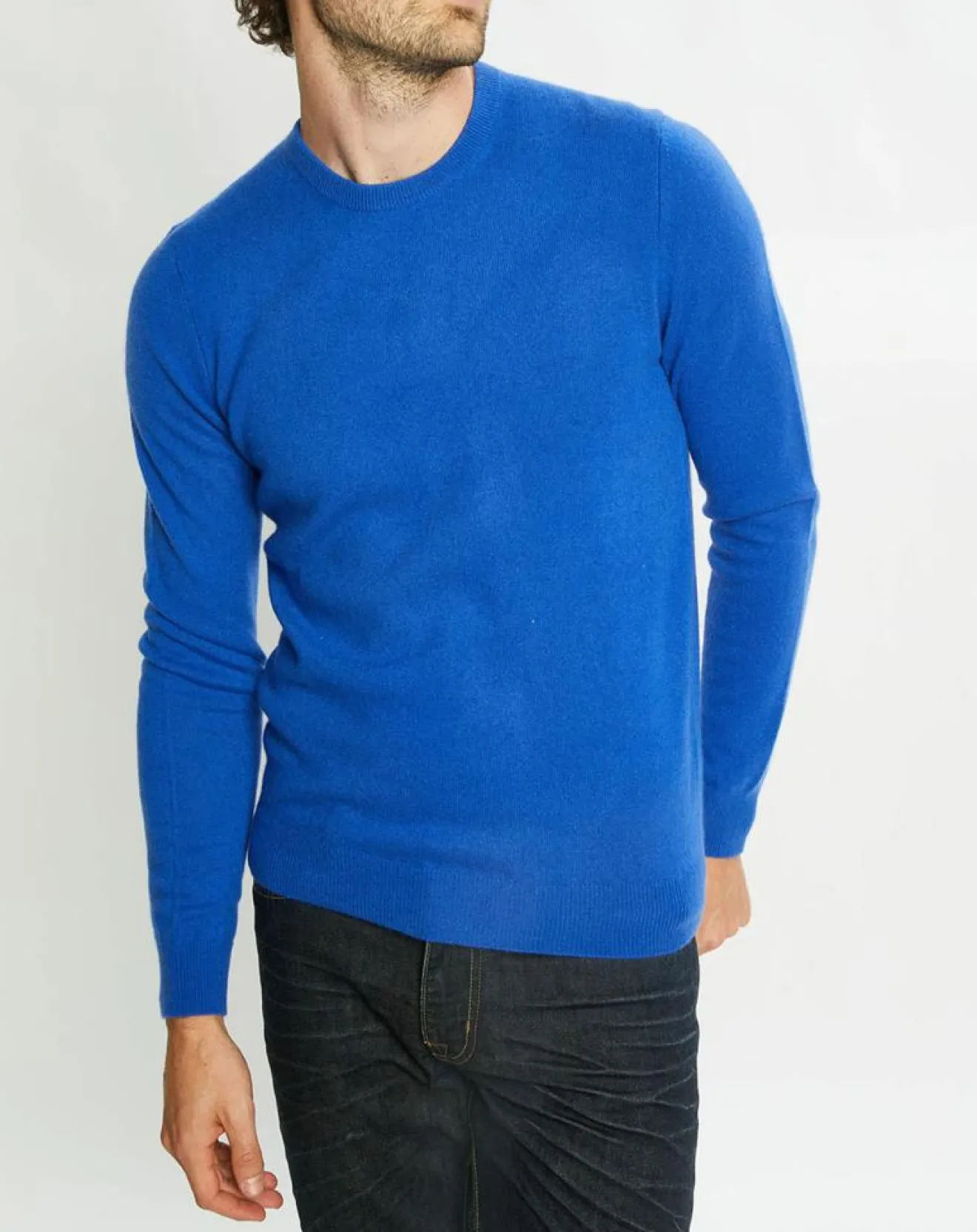 Homme Galeries Lafayette Pull 100% Cachemire Nachron col ras du cou bleu électrique