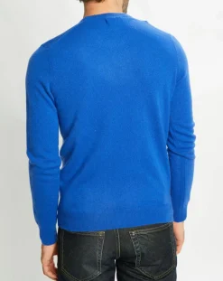 Homme Galeries Lafayette Pull 100% Cachemire Nachron col ras du cou bleu électrique