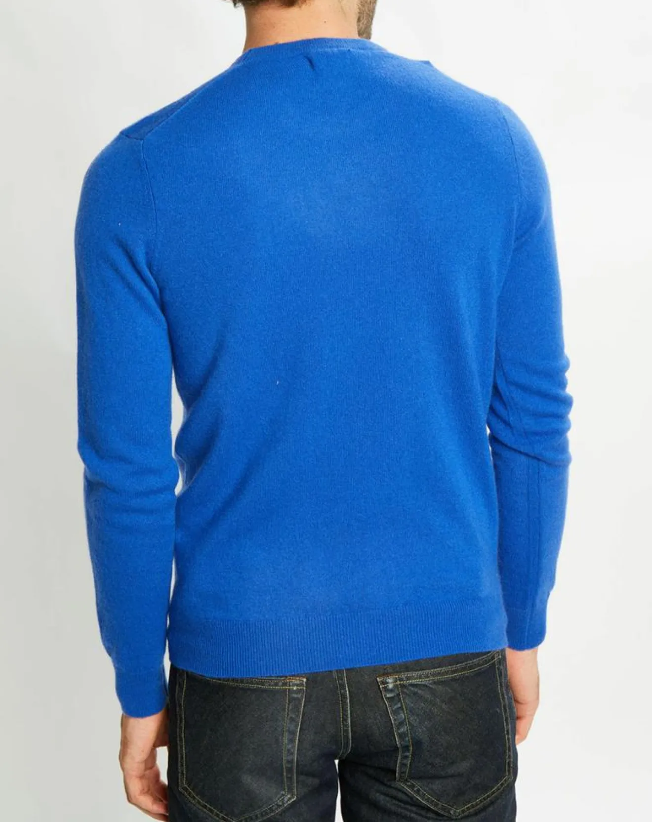 Homme Galeries Lafayette Pull 100% Cachemire Nachron col ras du cou bleu électrique