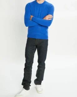 Homme Galeries Lafayette Pull 100% Cachemire Nachron col ras du cou bleu électrique