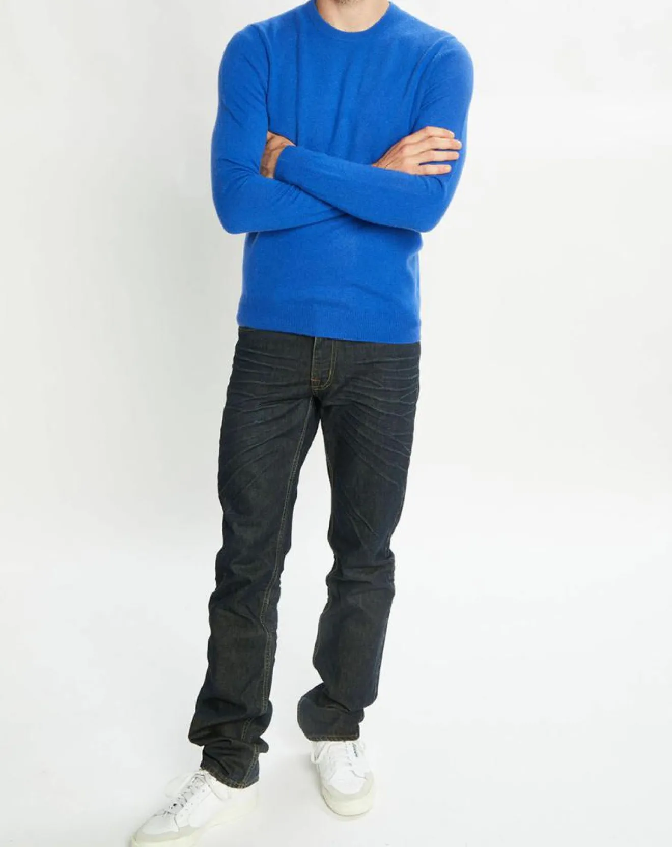 Homme Galeries Lafayette Pull 100% Cachemire Nachron col ras du cou bleu électrique