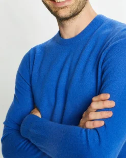 Homme Galeries Lafayette Pull 100% Cachemire Nachron col ras du cou bleu électrique