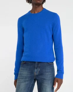 Homme Galeries Lafayette Pull 100% Cachemire Nachron col ras du cou bleu électrique
