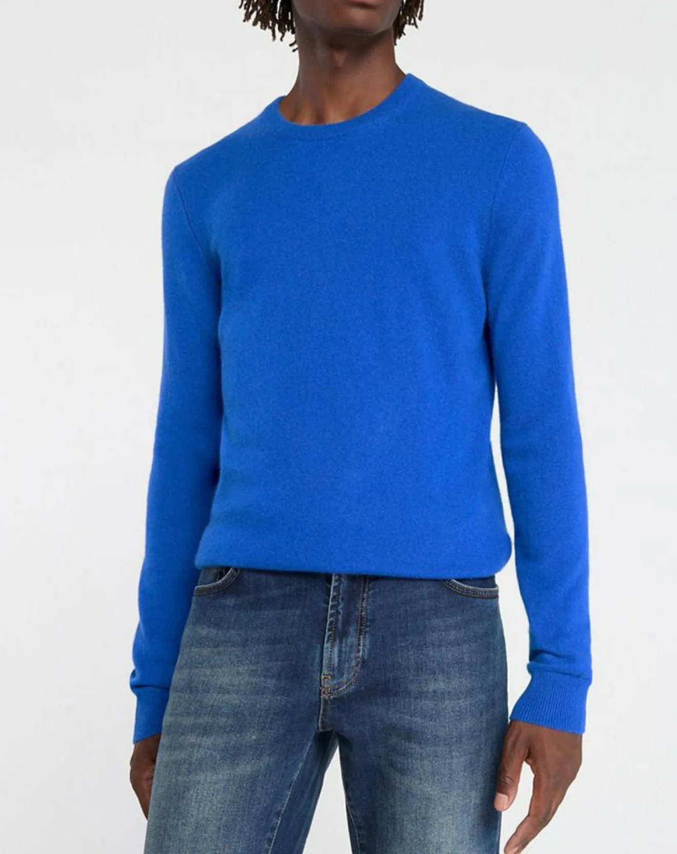 Homme Galeries Lafayette Pull 100% Cachemire Nachron col ras du cou bleu électrique