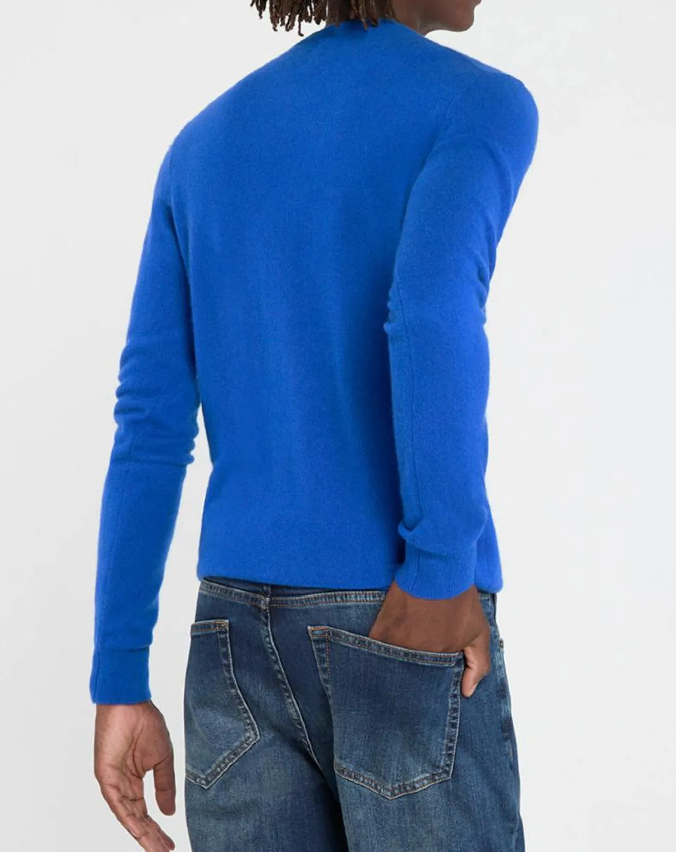 Homme Galeries Lafayette Pull 100% Cachemire Nachron col ras du cou bleu électrique