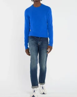 Homme Galeries Lafayette Pull 100% Cachemire Nachron col ras du cou bleu électrique