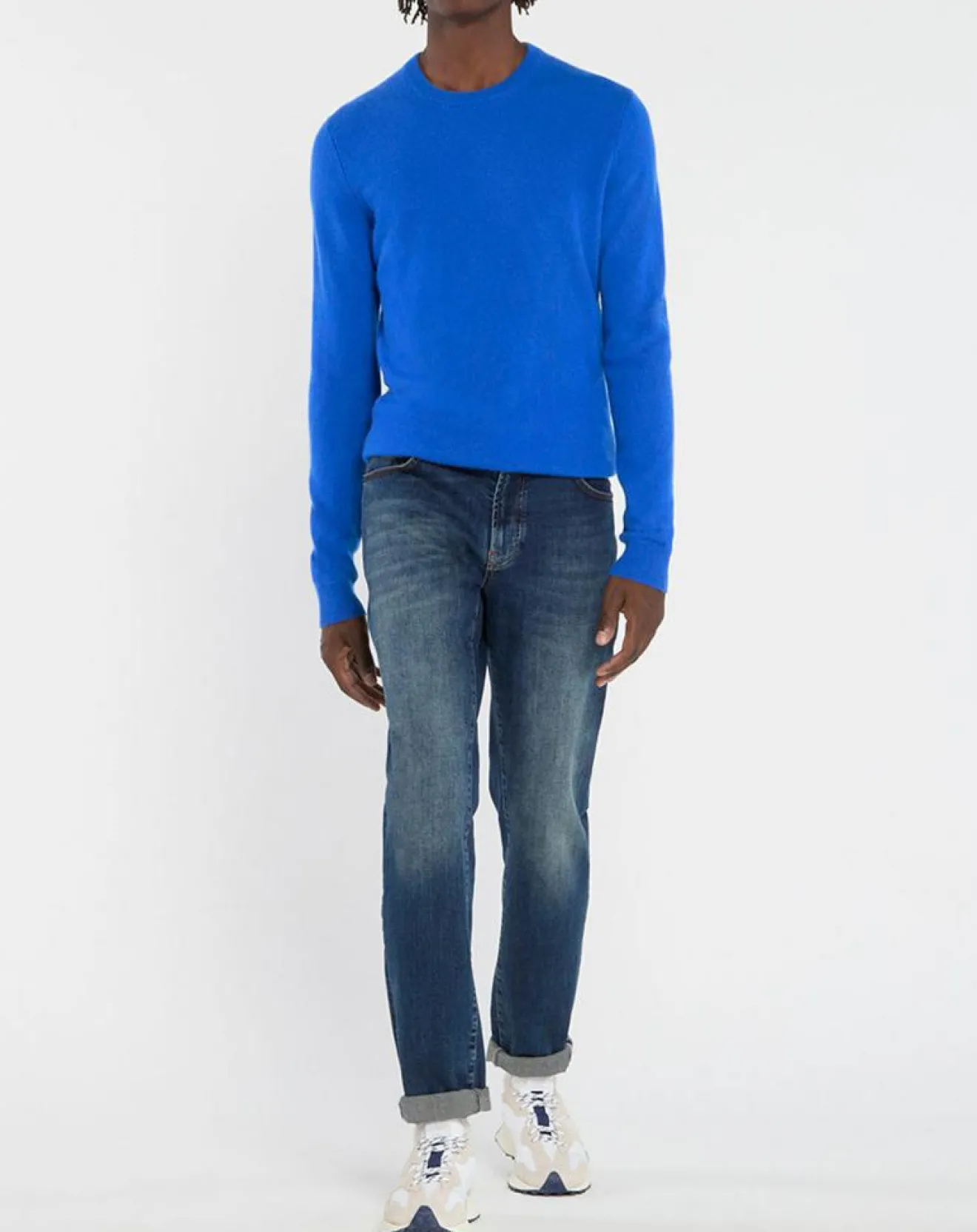 Homme Galeries Lafayette Pull 100% Cachemire Nachron col ras du cou bleu électrique