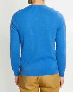 Homme Galeries Lafayette Pull 100% Cachemire Nachve col V bleu