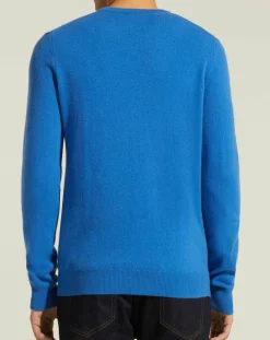 Homme Galeries Lafayette Pull 100% Cachemire Nachve col V bleu