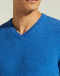 Homme Galeries Lafayette Pull 100% Cachemire Nachve col V bleu