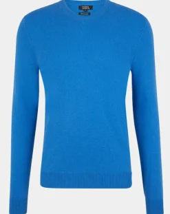 Homme Galeries Lafayette Pull 100% Cachemire Nachve col V bleu