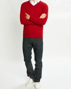 Homme Galeries Lafayette Pull 100% Cachemire Nachve col V rose foncé