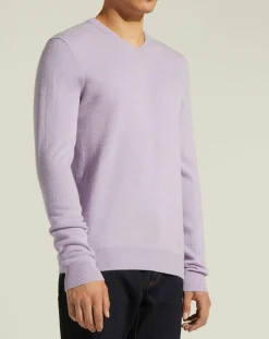 Homme Galeries Lafayette Pull 100% Cachemire Nachve col V violet clair