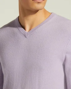 Homme Galeries Lafayette Pull 100% Cachemire Nachve col V violet clair