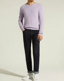 Homme Galeries Lafayette Pull 100% Cachemire Nachve col V violet clair