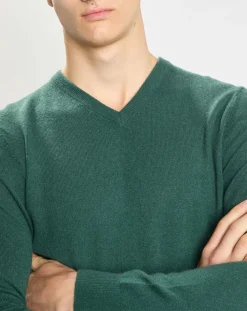 Homme Galeries Lafayette Pull 100% Cachemire Nachve col V vert foncé