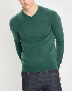 Homme Galeries Lafayette Pull 100% Cachemire Nachve col V vert foncé