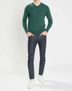 Homme Galeries Lafayette Pull 100% Cachemire Nachve col V vert foncé