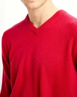 Outlet Galeries Lafayette Pull 100% Cachemire Nachve col V rouge clair